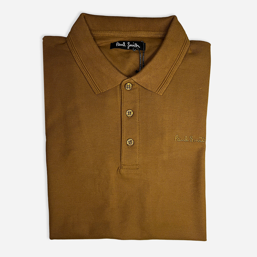 packed sandy color collar polo shirt of premium quality with three simple buttons 